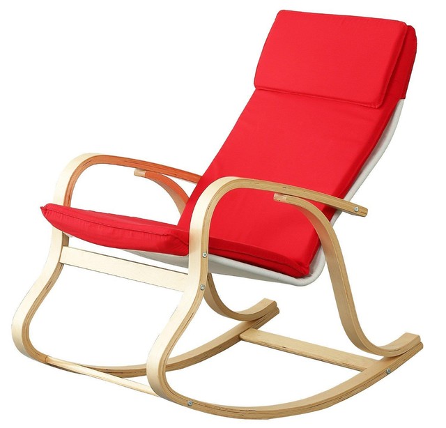 Modern Comfortable Rocking Chair Red Removable Cotton Cushion Lounge Modern Comfortable Rocking Chair Red Removable Cotton Cushion Lounge Dining Room
