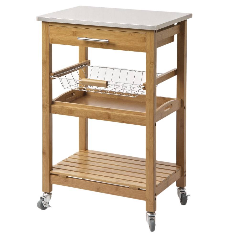 Boraam 50651 Aya Bamboo Kitchen Cart With Stainless Steel Top Picture 1 Of 4