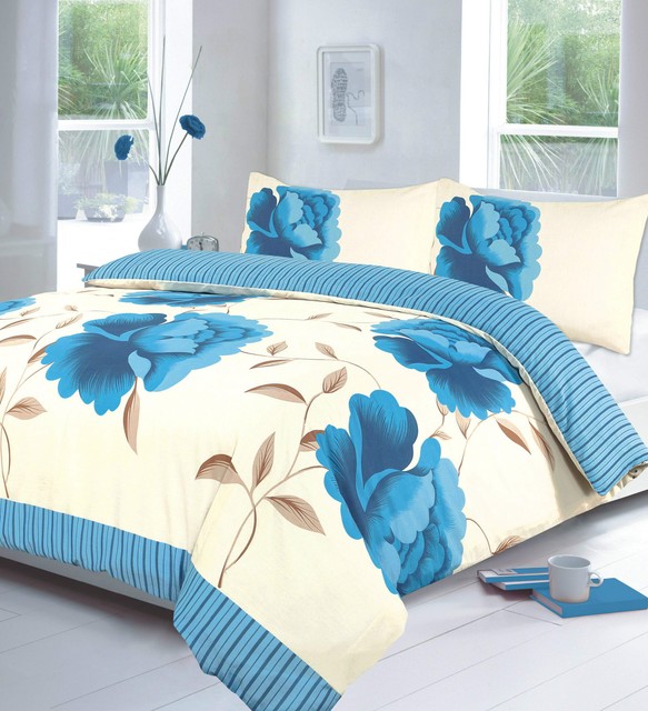 Off White Teal Blue King Size Duvet Quilt Cover Bedding Bed Set Picture 2 Of