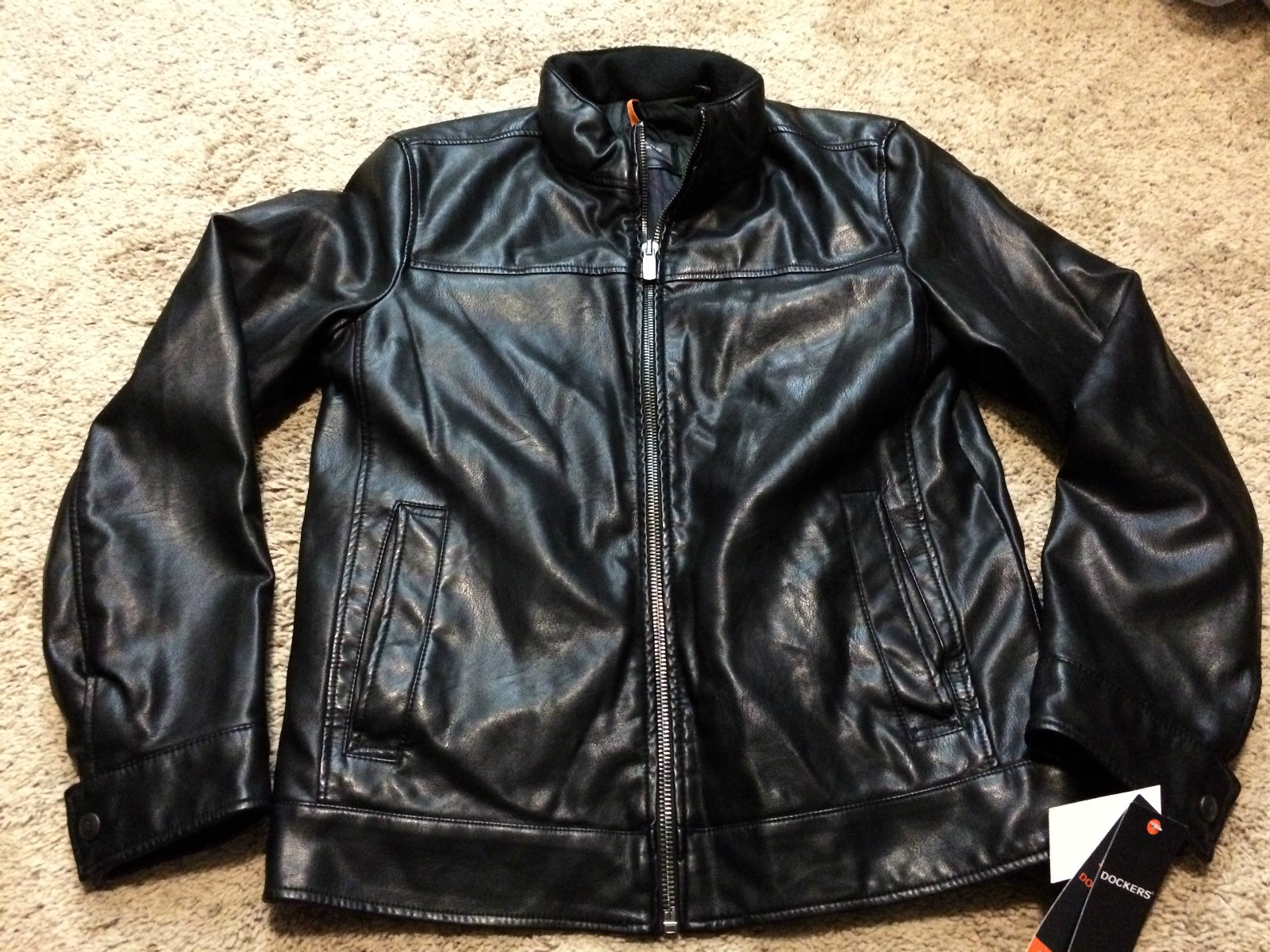 Dockers Faux Leather Jacket Black Mens Small Picture 1 Of 5