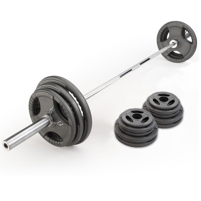 130 Kg Olympic Barbell Set Tri Grip Weight Plates Home Gym 5ft Bar 130 Kg Olympic Barbell Set Tri Grip Weight Plates Home Gym 5ft Bar With Discs