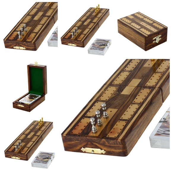 BEST Set Cribbage Board Game Deck Card Metal Storage Wood Wooden Vintage Antique BEST Set Cribbage Board Game Deck Card Metal Storage Wood Wooden Vintage Antique