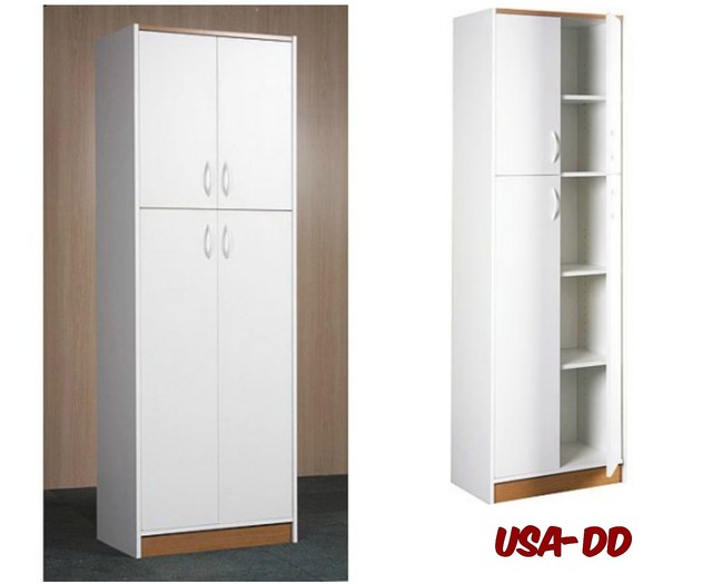 Tall Storage Pantry Kitchen Cabinet 4 Door Garage White Wood Tall Storage Pantry Kitchen Cabinet 4 Door Garage White Wood Organizer 5 Shelves