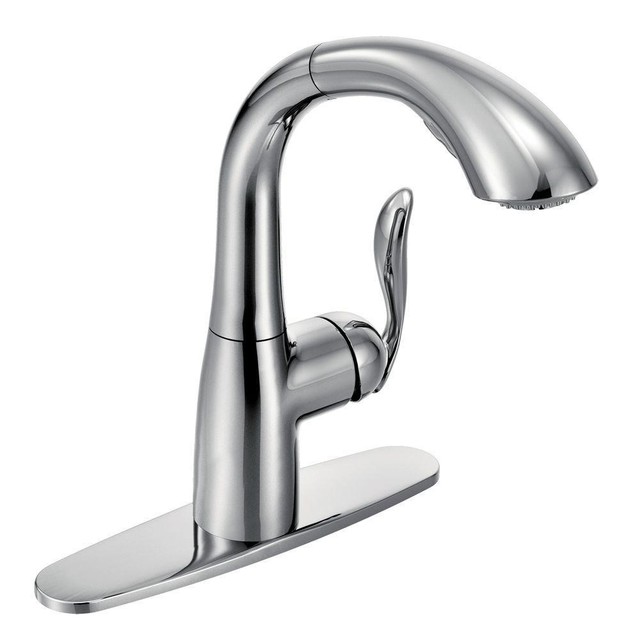 Moen Arbor Pull Out Sprayer Kitchen Faucet In Chrome 7294c Moen Arbor Single Handle Pull Out Sprayer Kitchen Faucet Reflex In Chrome Open