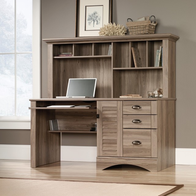 Sauder 415109 Salt Oak Finish Harbor View Computer Desk With Hutch Sauder 415109 Salt Oak Finish Harbor View Computer Desk With Hutch