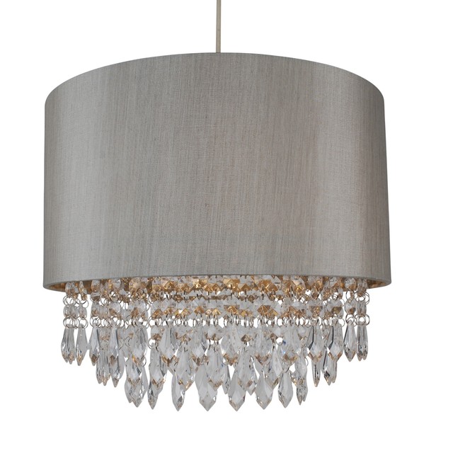 350mm Modern Boudoir Easy Fit Silver Celing Light Shade With Clear Modern Easy Fit Drum Shade Silver Fabric Ceiling Pendant Light Chandelier
