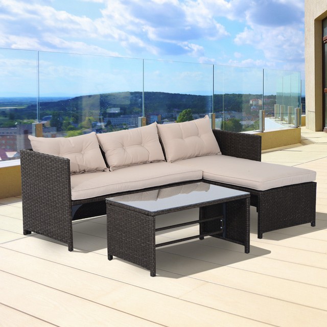 Outdoor 3pc Patio Furniture Set Rattan Wicker Sofa Bed Lounge Chair New 3pc Rattan Wicker Sofa Bed Lounge Chaise Chair Patio Furniture Set Garden