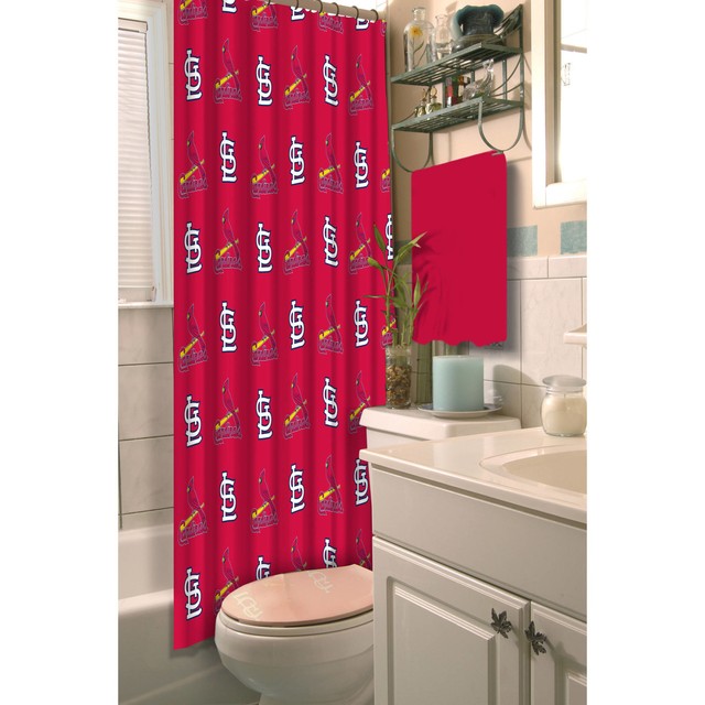 St Louis Cardinals Shower Curtain Mlb Fabric Bathroom Logo Bath New St Louis Cardinals Shower Curtain Mlb Fabric Bathroom Logo Bath Decor Red