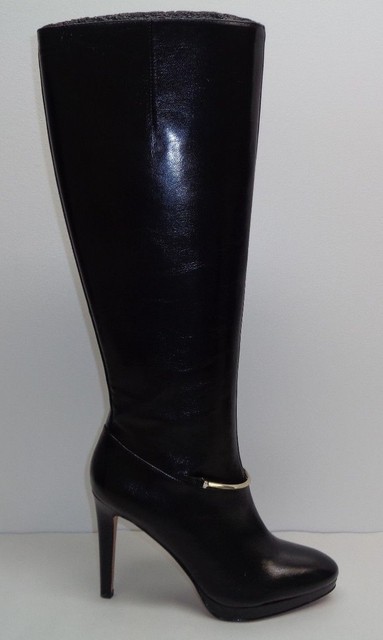 nine west size 10 5 wide calf pearson black leather heels boots womens shoes size 10 5