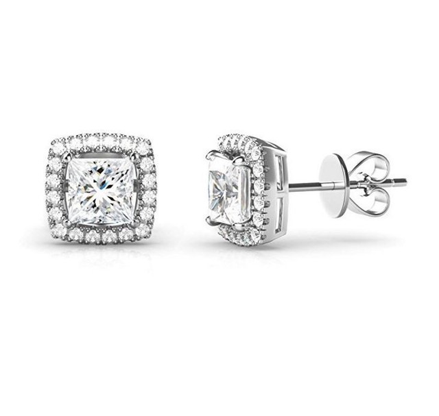 Princess Cut Square Cz Cubic Zirconia Halo Stud Earrings 925 Princess Cut Square Cz Cubic Zirconia Halo Stud Earrings 925 Sterling Silver