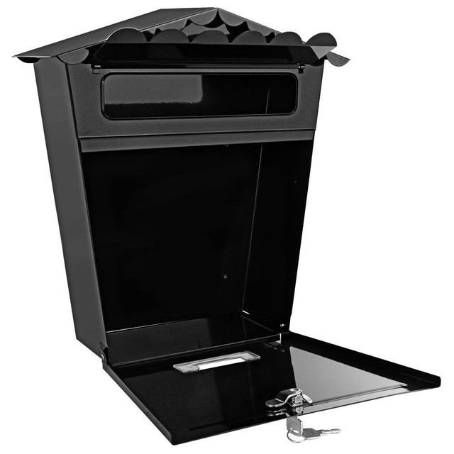 Serenelife Modern Wall Mount Lockable Mailbox Outdoor Galvanized Wall Mounted Mailbox Large Outdoor Black Metal Lockable Drop Box Vertical Lock