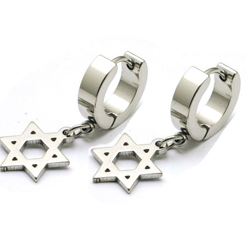 Anium Steel Men Women Punk Magen David Pattern Clip On Ear Drop Anium Steel Men Women Punk Magen David Pattern Clip On Ear Drop Earrings Silver Ebay
