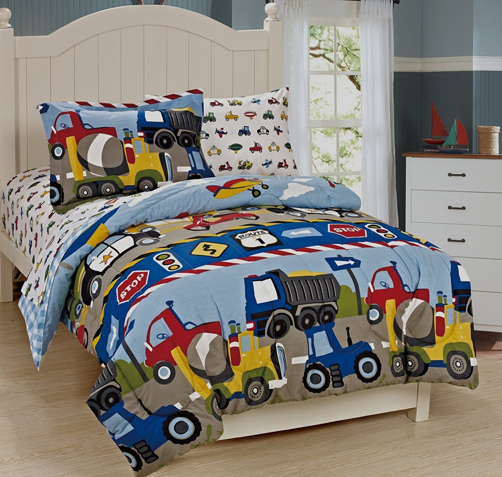 Mk Collection 7pc Full Size Comforter And Sheet Set Trucks Tractors Picture 1 Of 3