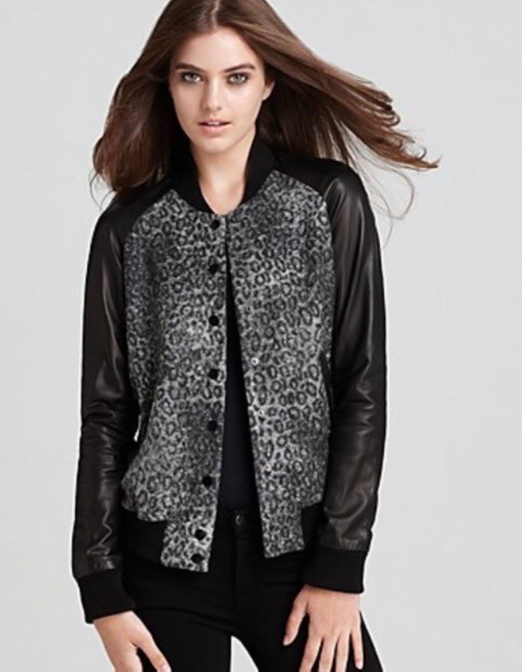 Rebecca Taylor Leopard Print Black Leather Sleeves Er Jacket 2 6