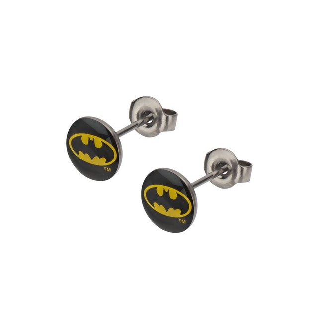 Dc Comics Batman Logo Stainless Steel Post With 8mm Black Stud Dc Comics Batman Logo Stud Stainless Steel Earrings