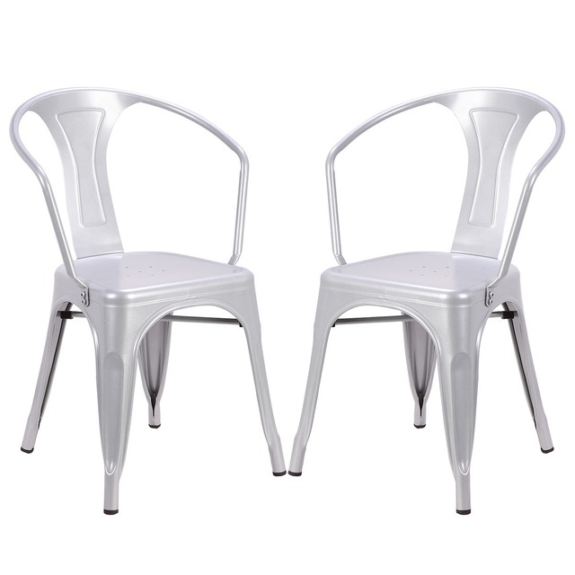 Set Of 2 Vintage Tolix Style Arm Chair Stackable Bistro Cafe Metal Set Of 2 Vintage Tolix Style Arm Chair Stackable Bistro Cafe Metal Stool Silver