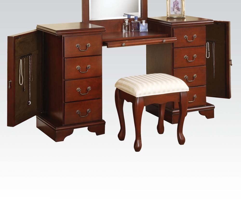 Acme Furniture Louis Philippe Cherry Makeup Vanity Bench Chair Picture 1 Of