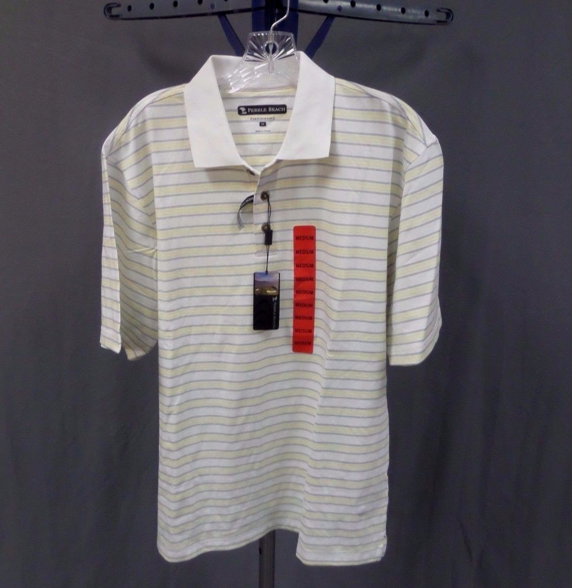 Men S Pebble Beach 3 On Polo Shirt Color Yellow Grey Stripe M Picture 1 Of 5