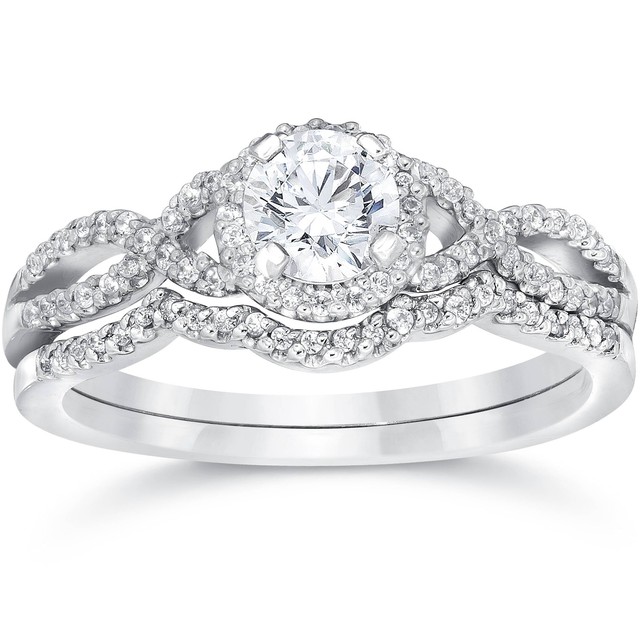 Pompeii 70ct Diamond Infinity Engagement Wedding Ring Set 14k White 3 4ct Diamond Infinity Engagement Wedding Ring Set 14k White Gold