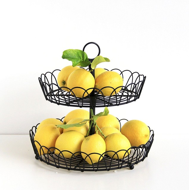 Dessert Storage 2 Tier Stand Display Fruit Basket Countertop Holder Tagway Home Black Metal 2 Tiered Stand Fruit Storage Display Basket Counterto