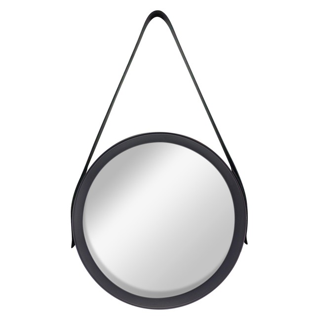 Country Club Moda Round Mirror With Strap Modern Decor Hanging Faux Country Club Moda Round Mirror With Strap Modern Decor Hanging Faux Leather
