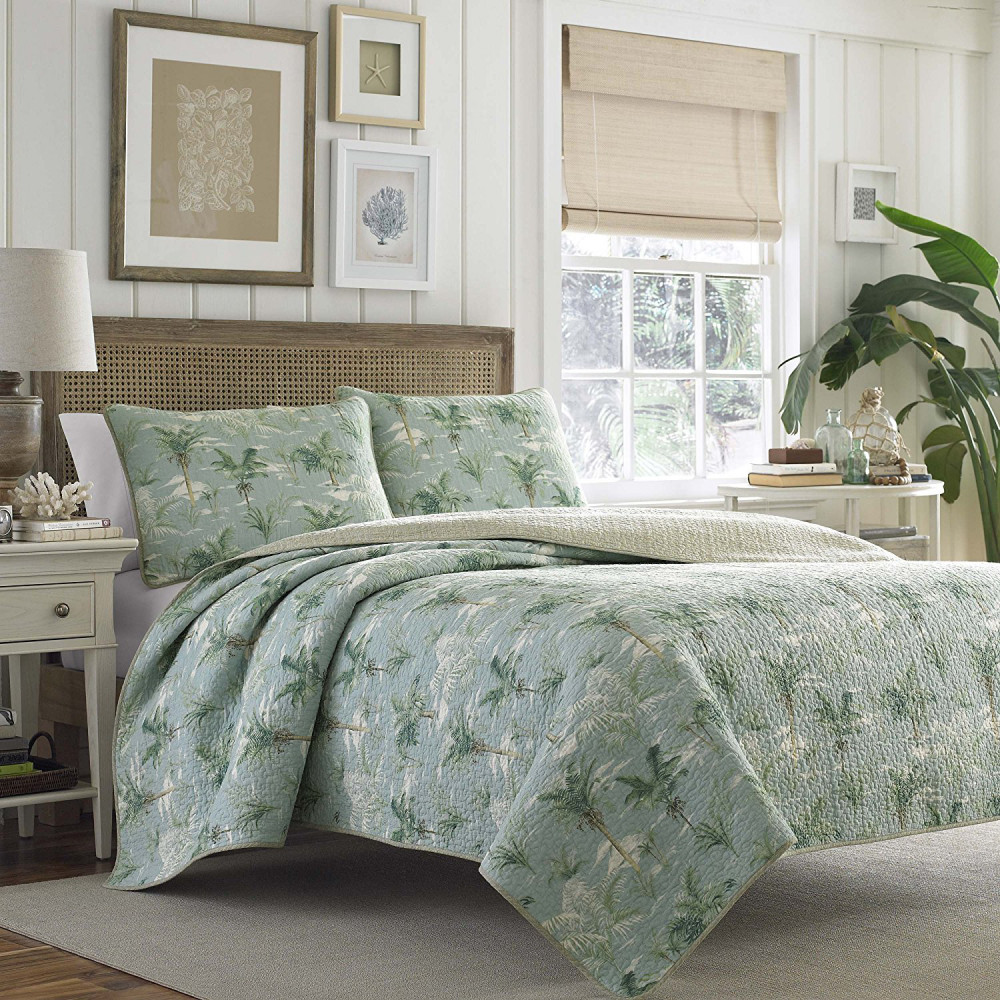 Tommy Bahama Anglers Isle Aloe 3 Pc King Reversible Quilt Set Palm Picture 1 Of 2
