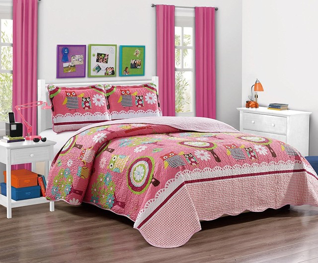 Fancy Linen Twin Size 2 Pc Bedspread Quilt Teens Girls Owl Pink Fancy Linen Twin Size 2 Pc Bedspread Quilt Teens Girls Owl Pink Green Yellow New