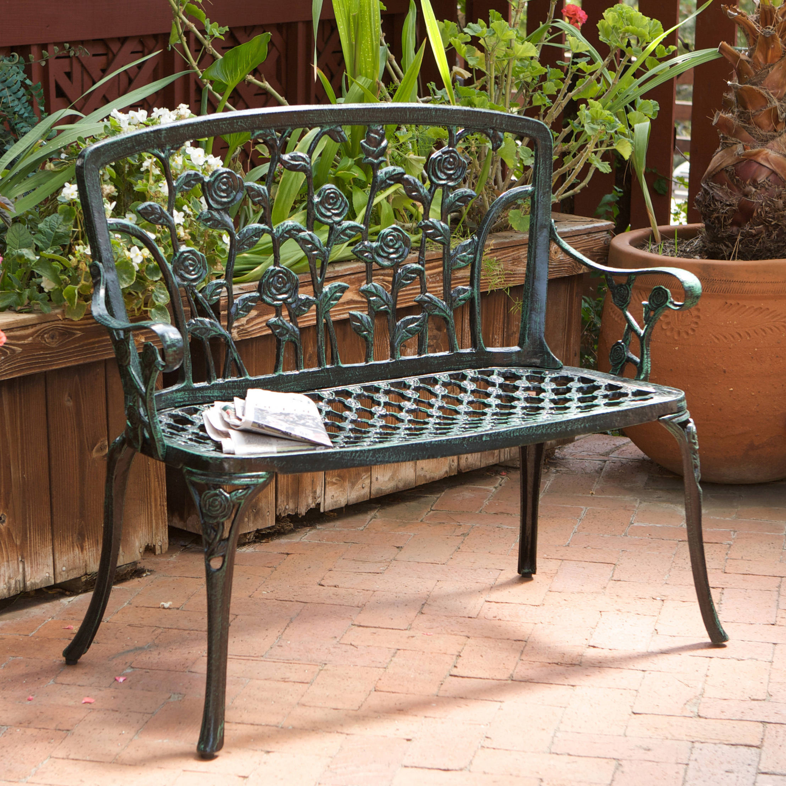Saint Kitts Cast Aluminum Patio Bench By Christopher Knight Home Ebay Picture 1 Of 4