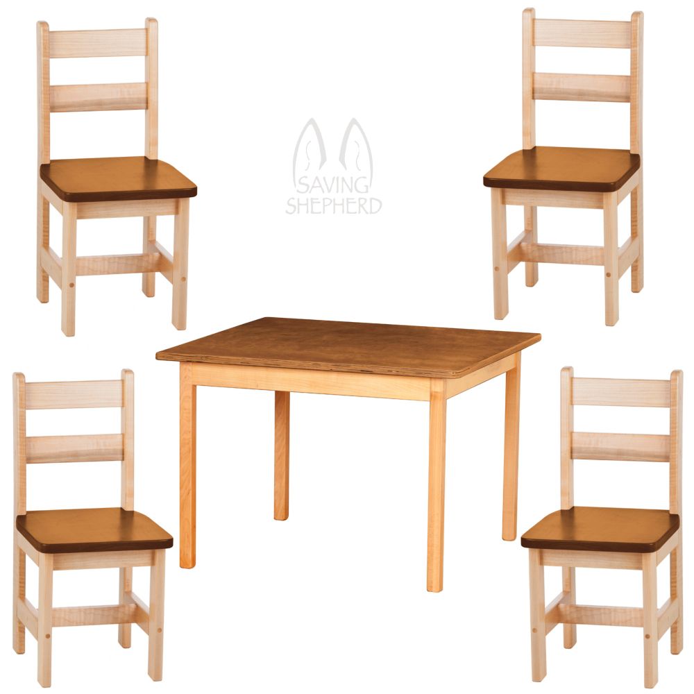 4 Chairs Table 5pc Play Set Natural Walnut Amish Handmade Wood Picture 1 Of 4
