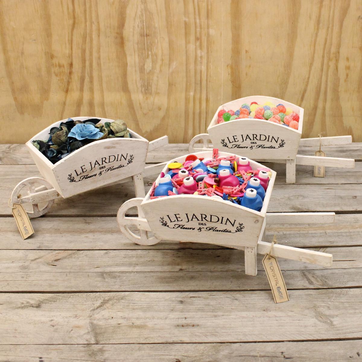 Set Of 3 Rustic Wooden Wheelbarrow Planter French Shabby Chic Indoor Picture 1 Of 6