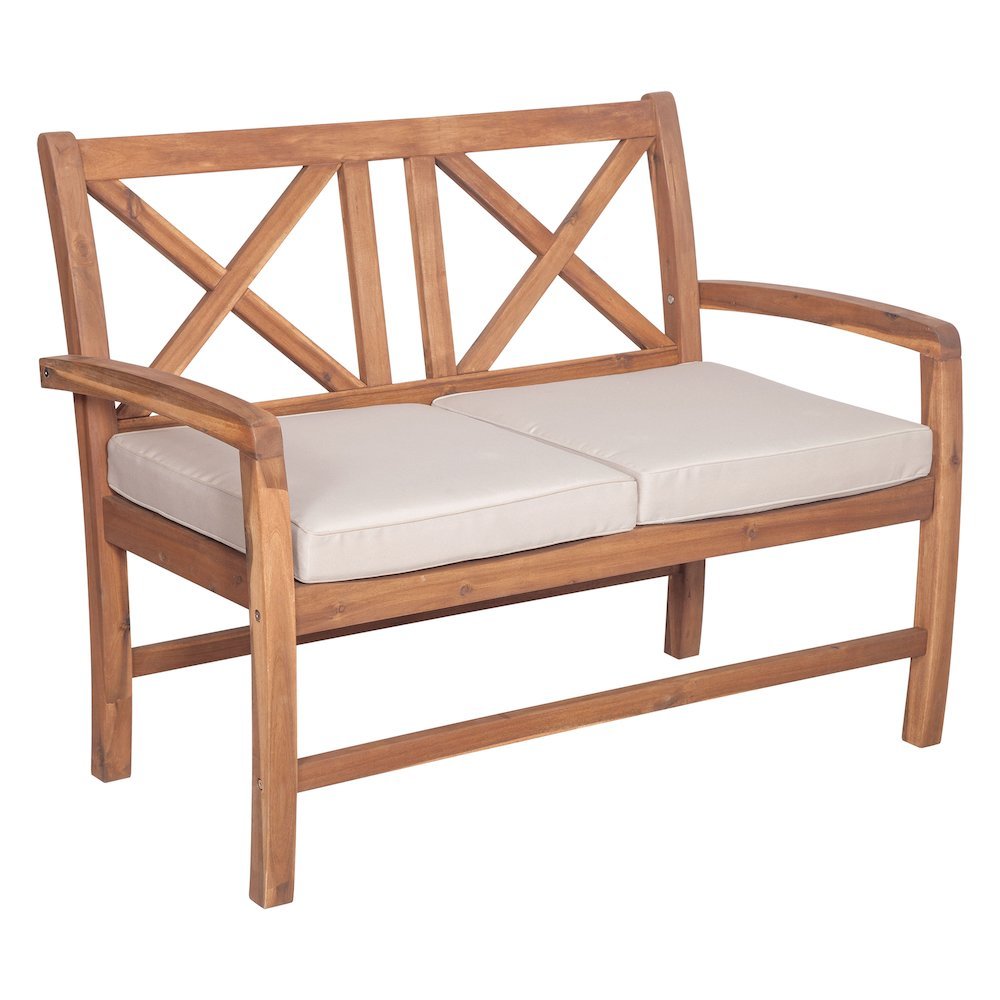 Walker Edison X Back Patio Bench With Cushion In Brown Ebay Picture 1 Of