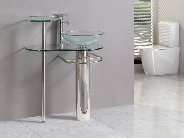 Modern Bathroom Vanities Pedestal Vessel Glass Furniture Sink W Bath Modern Bathroom Vanities Pedestal Vessel Glass Furniture Sink W Bath Faucet 18