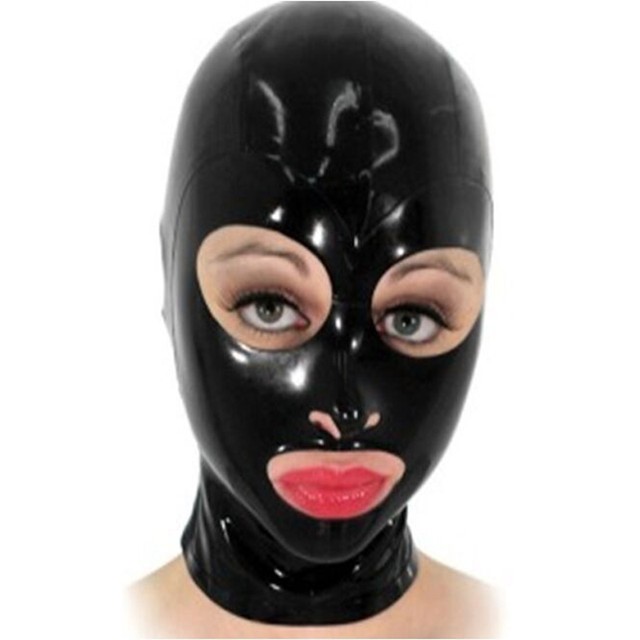 Realistic Black Latex Mask Rubber Unisex Hood With Mout