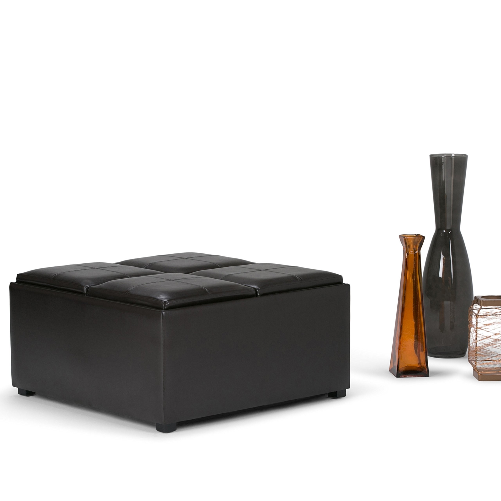 Simpli Home Avalon Coffee Table Storage Ottoman W 4 Serving Trays 3