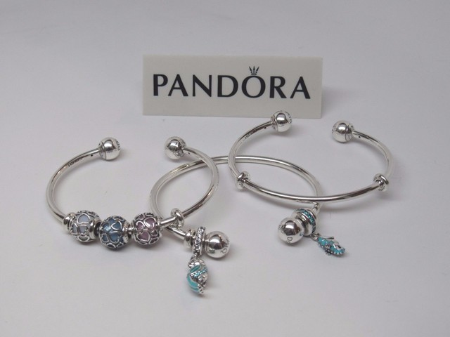 Authentic Pandora Sterling Silver Open Bangle Charm Bracelet Large New Pandora Adjule Silver Open Bangle Bracelet W Silicone Grips 596477