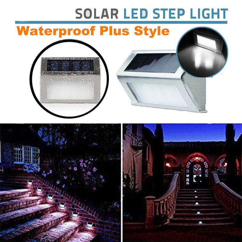 4x Solar Led Stainless Steel Garden Patio Step Stair Deck Wall Picture 1 Of 8