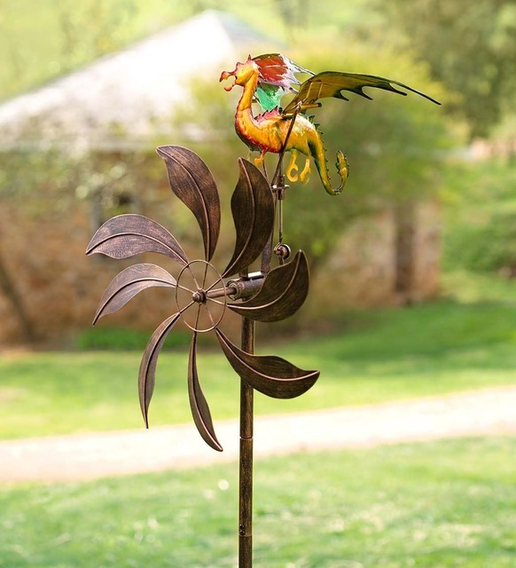 Garden Decor Wind Spinner Kinetic Yard Art Sculpture Dragon Fantasy Garden Decor Wind Spinner Kinetic Yard Art Sculpture Dragon Fantasy Metal 65h