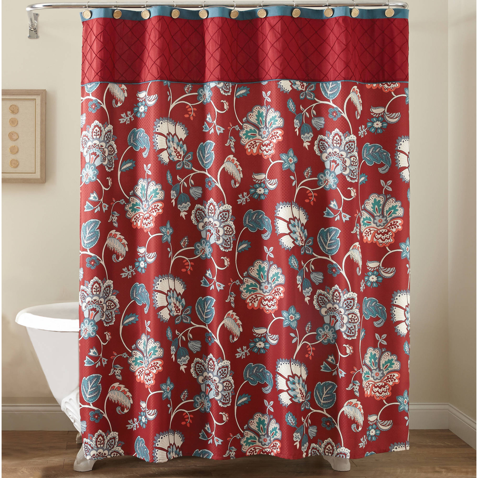 Better Homes And Gardens Red Jacobean Fabric Shower Curtain Bathroom Picture 1 Of 2