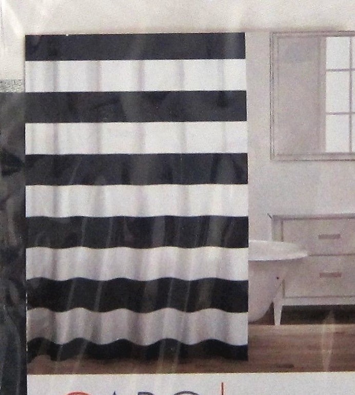 Caro Home 100 Cotton Shower Curtain Wide Stripes Fabric White Navy Picture 1 Of 6