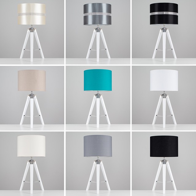 Modern White Wood Chrome Tripod Table Lamp Lighting With Shades New White Wood Chrome Tripod Base Table Lamp Light With 9 Shade Colours Bulb