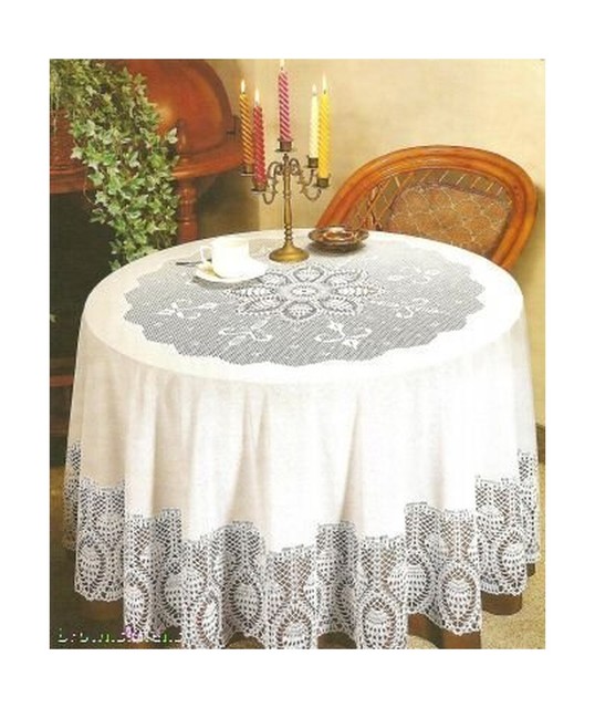 Crochet Vinyl Lace Tablecloth 70 Round Bone Beige New Crochet Vinyl Lace Tablecloth 70 Round Bone Beige