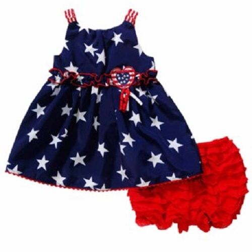 Youngland Baby Usa Stars Blue Dress Red Bloomers Outfit Baby Girl