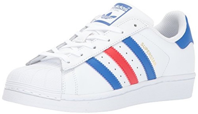 red white and blue adidas superstars