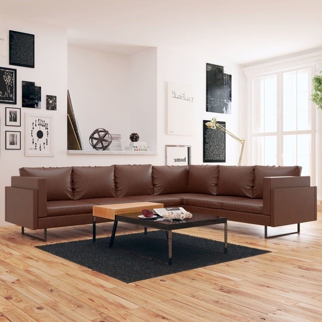 Vintage Corner Sofa Brown Leather 6 Seater Retro Lounge Settee L Vintage Corner Sofa Brown Leather 6 Seater Retro Lounge Settee L Shape Furniture