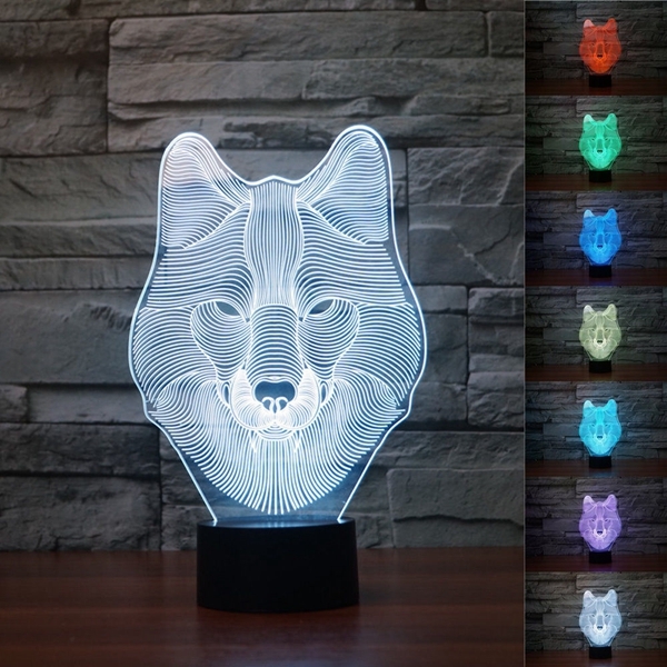 3d Animal Wolf Touch Control Table Lamp 7 Colour Changing Led Night Picture 1 Of