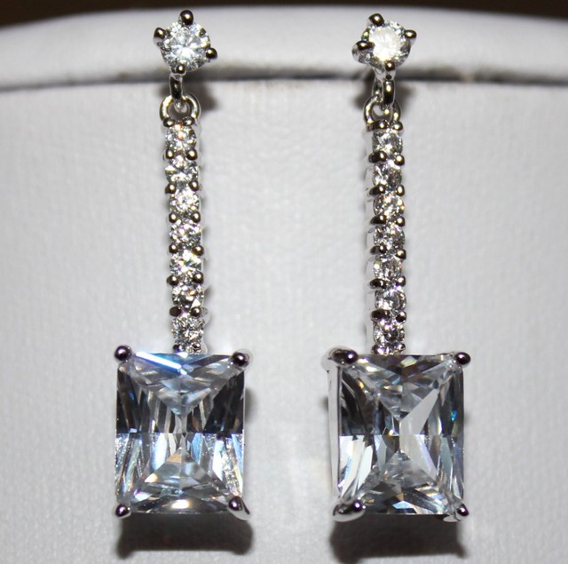 Bridal Princess Cut Cubic Zirconia 18k Gold Plated Stud Dro Dangle Bridal Cubic Zirconia Stud Dangle Drop Square 18ct White Gold Plated Earrings Uk