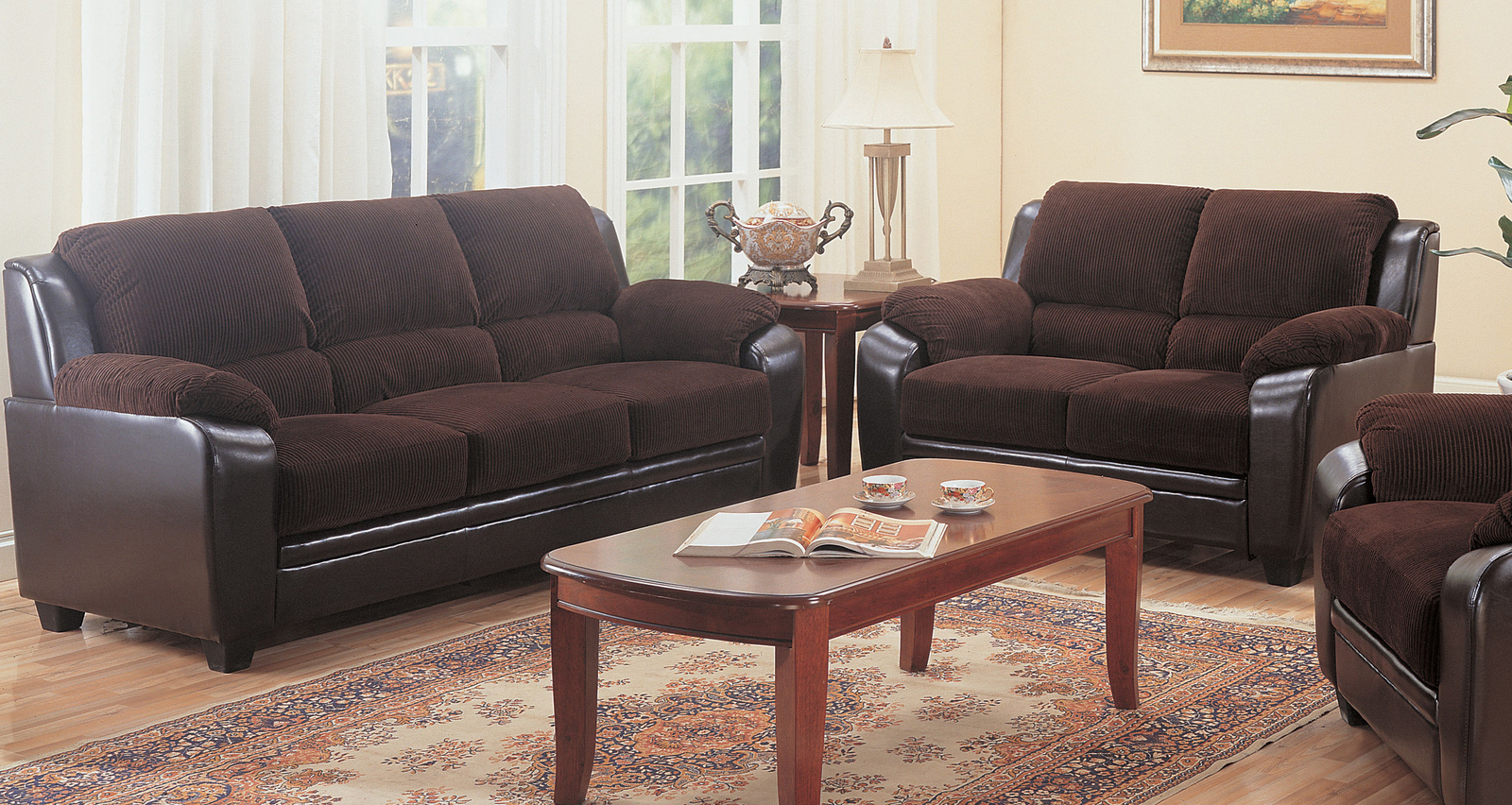 Monika Chocolate Sofa Loveseat Casual Living Room Furniture Set Picture 1 Of