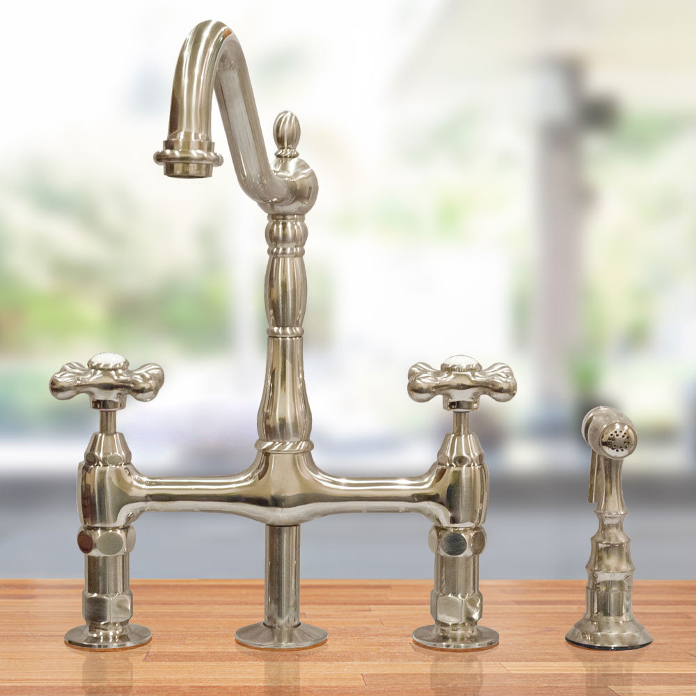 Randolph Morris Bridge Style Kitchen Faucet With Metal Cross Handles Picture 2 Of