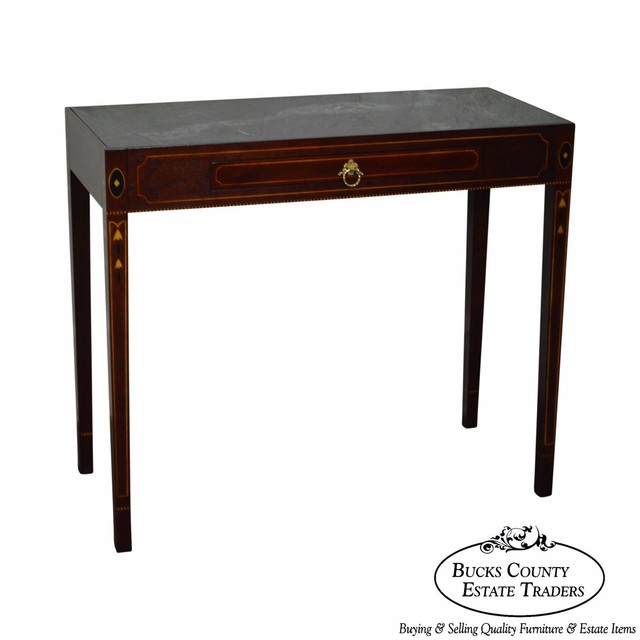 Henkel Harris Federal Style Inlaid Mahogany Console Table Henkel Harris Mahogany Federal Style Marble Top Inlaid Console Mixing Table
