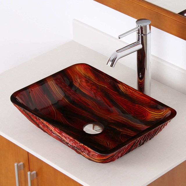 Elite 1419 Lava Rock Rectangle Tempered Glass Bathroom Vessel Sink Elite 1419 Lava Rock Rectangle Tempered Glass Bathroom Vessel Sink